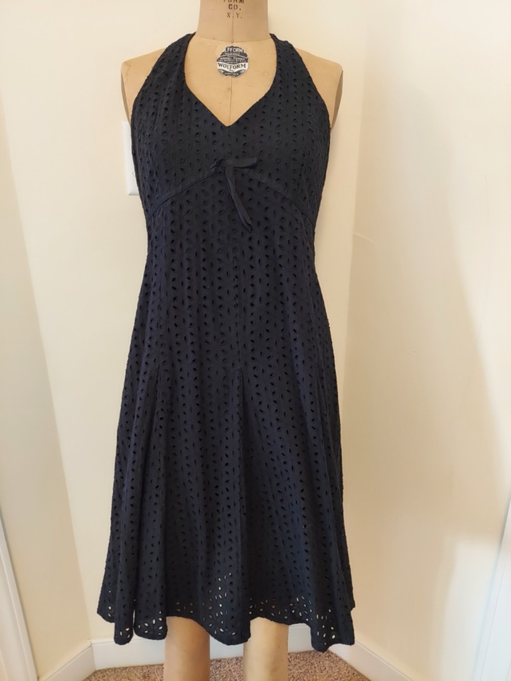 Sandra Darren Black Eyelet Halter Dress